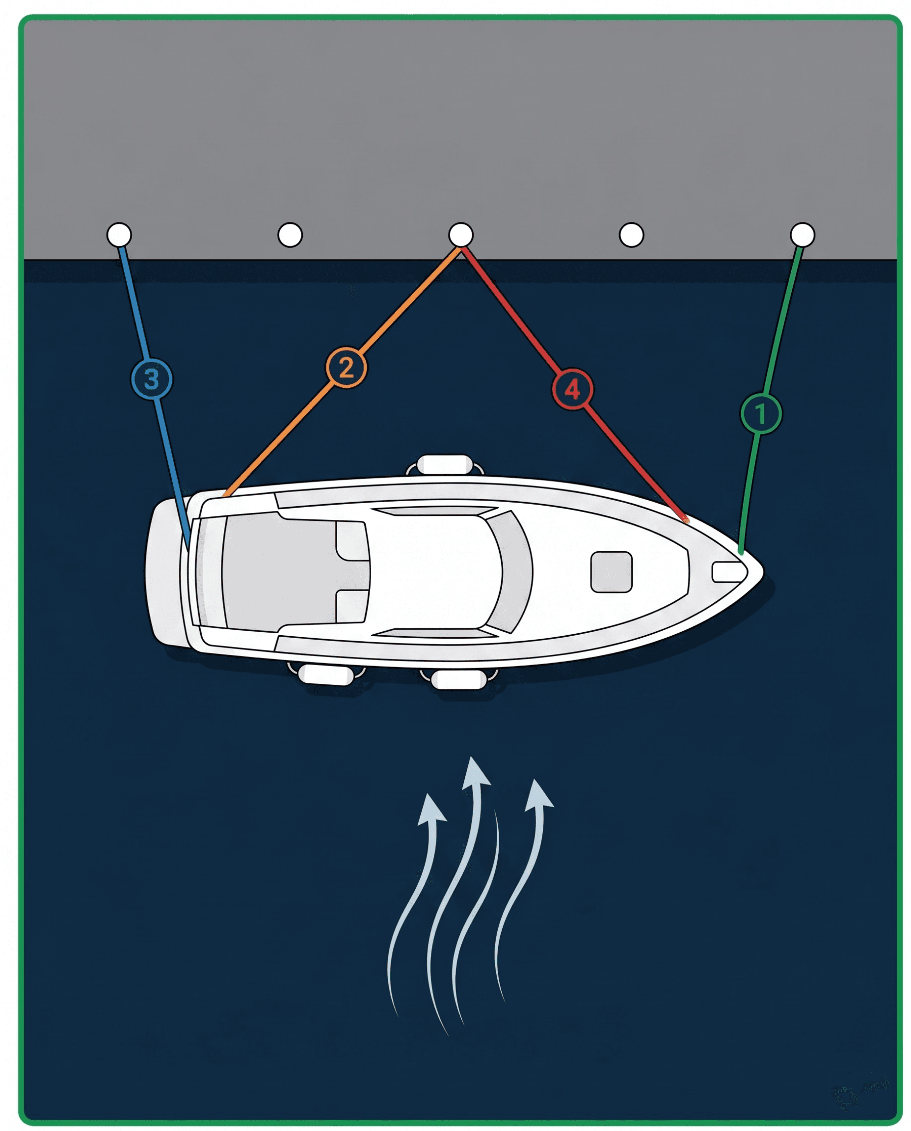 Aanmeren met aflandige wind: boot drijft van kade weg
