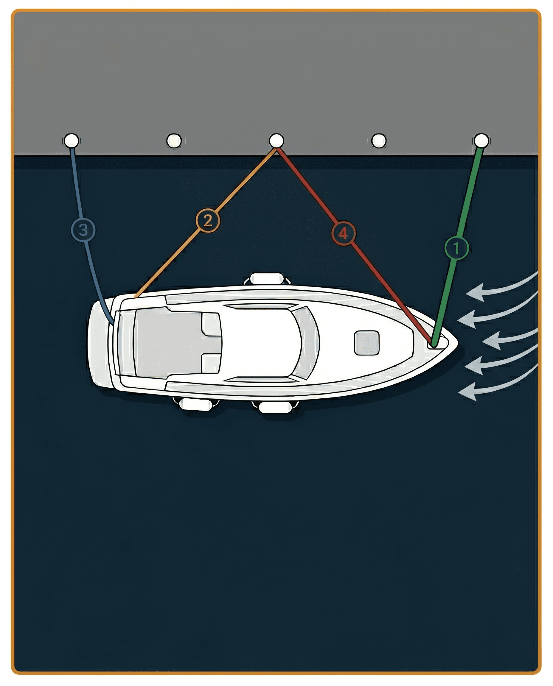 Aanmeren met wind van voren: boeg eerst naar kade