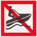 Rood-omrande ruit met een pictogram van een waterscooter met bestuurder en een schuine balk erdoorheen. Betekenis: verboden voor waterscooters.