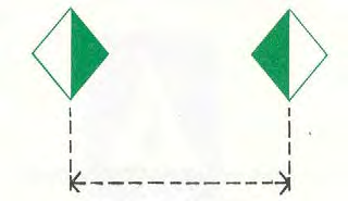 Twee groen-wit gedeelde ruiten met een gestippelde lijn en dubbele pijl ertussen. Betekenis: aanbeveling binnen de aangegeven begrenzing te varen.