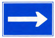 Blauw bord met een witte pijl naar rechts. Betekenis: aanbeveling te varen in de richting aangegeven door de pijl, respectievelijk het isofase licht.
