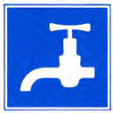 Blauw bord met een witte waterkraan. Betekenis: drinkwater voor schepen.