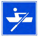 Blauw bord met een witte roeiboot en riem. Betekenis: door spierkracht voortbewogen schepen toegestaan.