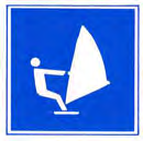 Blauw bord met een witte windsurfer. Betekenis: zeilplanken toegestaan.
