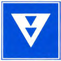 Blauw bord, omgekeerde driehoek-omtrek met twee kleine driehoekjes erin. Betekenis: andere schepen dan duwvaart die twee blauwe kegels of lichten moeten voeren.