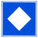 Blauw bord met een effen witte ruit (diamantvorm, zonder extra teken). Betekenis: toestemming ligplaats uitsluitend voor schepen (zowel duwvaart als andere schepen) die geen blauwe kegels of lichten behoeven te voeren.