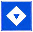 Blauw bord, witte ruit met één klein driehoekje erin. Betekenis: schepen (zowel duwvaart als andere schepen) die één blauwe kegel of licht moeten voeren.